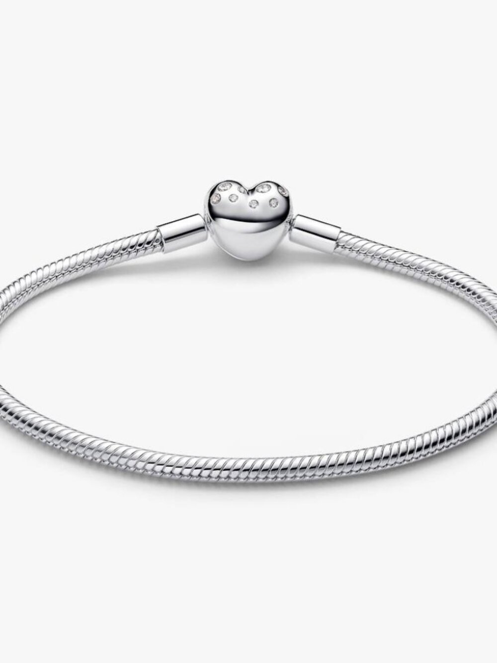 Pandora Sterling Silver Lab-grown Diamond Heart Clasp Snake Chain Bracelet